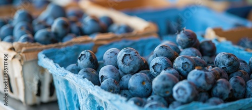 Blueberry In Carton Square Boxes On A Local Market photo