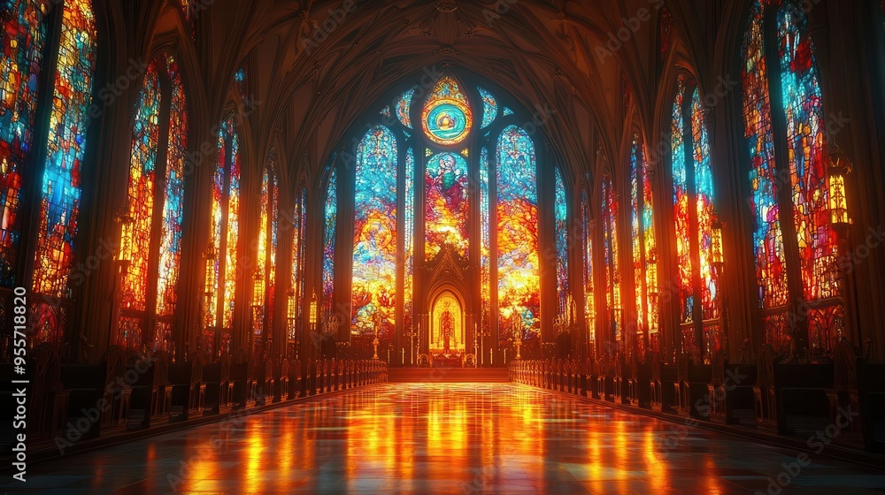 serene family moment in ornate church interior bathed in colorful light from stained glass windows creating an atmosphere of reverence and unity serene family moment in ornate church interior bathed in colorful light from stained glass windows creating an atmosphere of reverence and unity