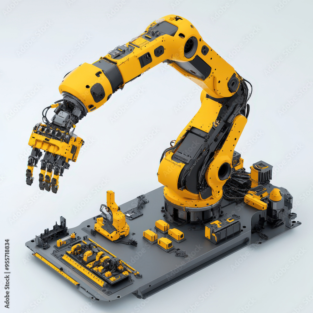 Industrial Robotic Arm with Hand on Base D Render Industrial Robotic Arm with Hand on Base D Render