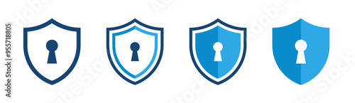 Shield with keyhole icon set