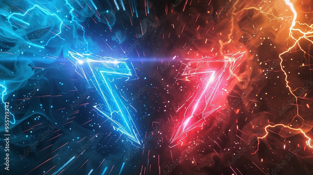 Fototapeta premium Abstract Lightning Bolts with Blue and Red Lighting