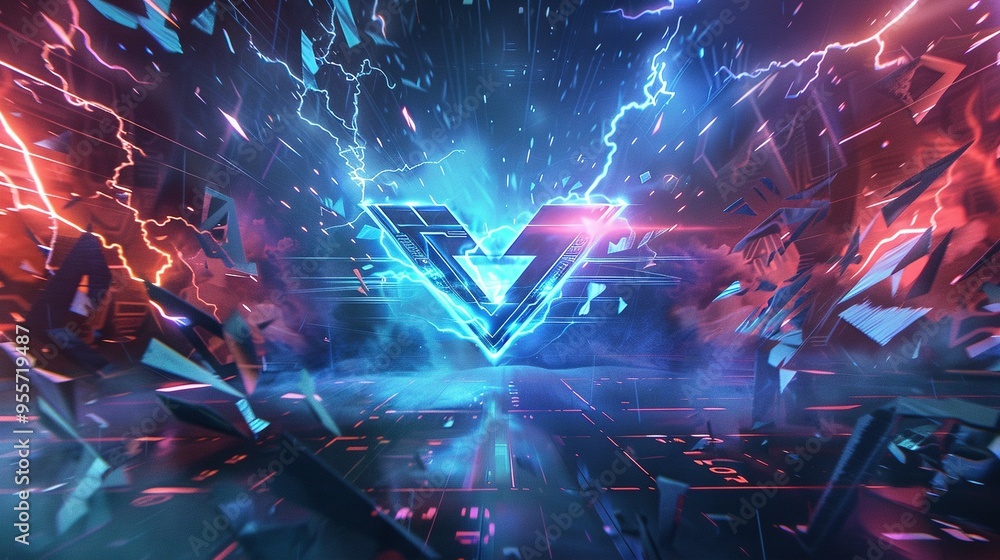 A Glowing V-Shaped Logo with Lightning and Futuristic Background A Glowing V-Shaped Logo with Lightning and Futuristic Background