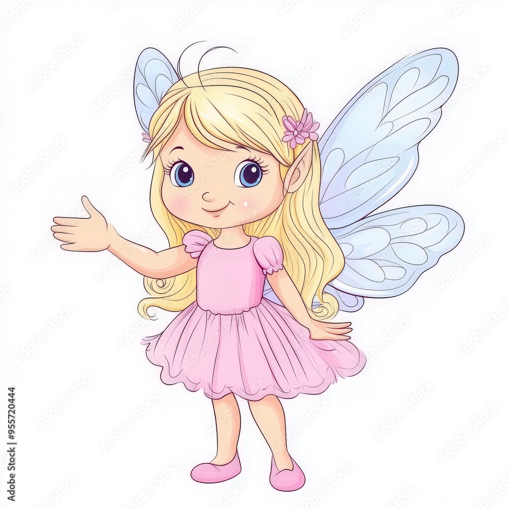 Cute Cartoon Fairy with Pink Dress and Wings Cute Cartoon Fairy with Pink Dress and Wings