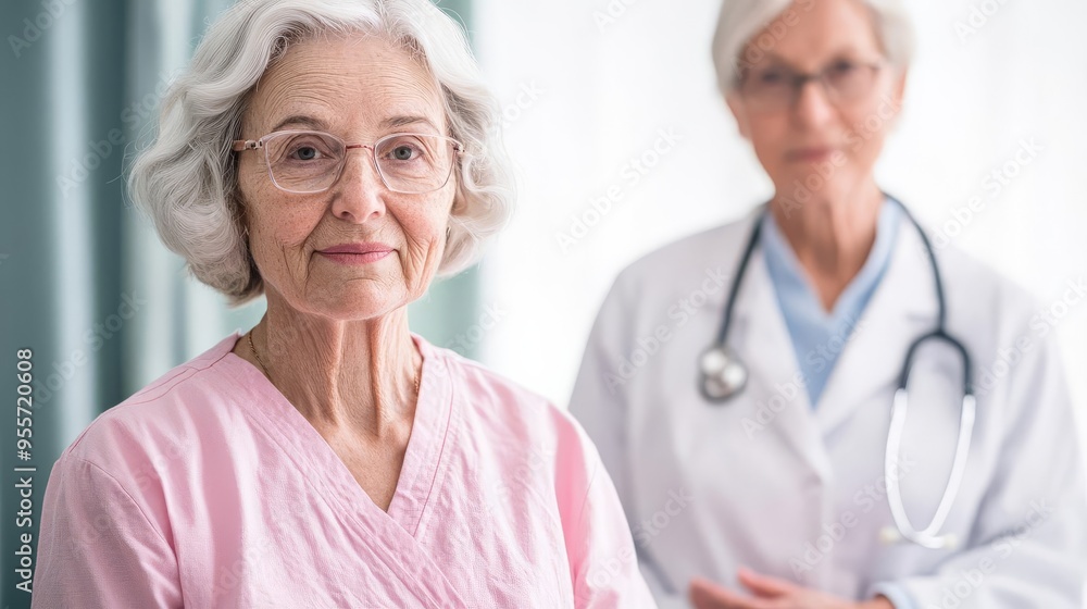 Senior woman with a caregiver during a health check-up, professional and attentive care, organized setting Senior woman with a caregiver during a health check-up, professional and attentive care, organized setting