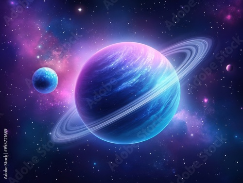 Wallpaper Mural Stunning cosmic scene featuring vibrant planets and rings against a colorful galaxy backdrop with swirling nebulae. Torontodigital.ca