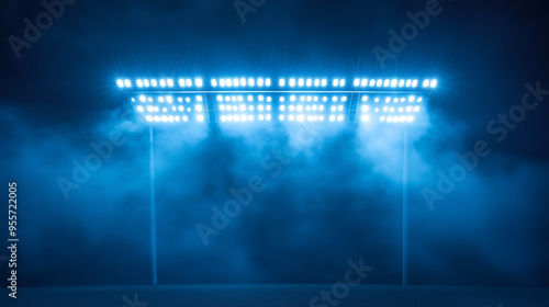 Światła stadionowe oświetlające ciemne nocne niebo, przygotowujące boisko piłkarskie do rozgrywek. Mocne reflektory zapewniają doskonałe warunki do gry i tworzą spektakularny widok na nocne wydarzenia photo