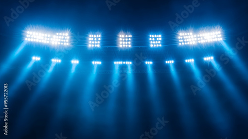 Światła stadionowe oświetlające ciemne nocne niebo, przygotowujące boisko piłkarskie do rozgrywek. Mocne reflektory zapewniają doskonałe warunki do gry i tworzą spektakularny widok na nocne wydarzenia photo