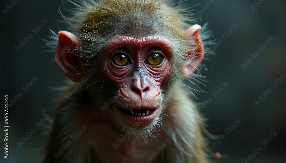 A close-up of a curious young monkey with expressive eyes and a playful demeanor, set against a soft, blurred background. A close-up of a curious young monkey with expressive eyes and a playful demeanor, set against a soft, blurred background.