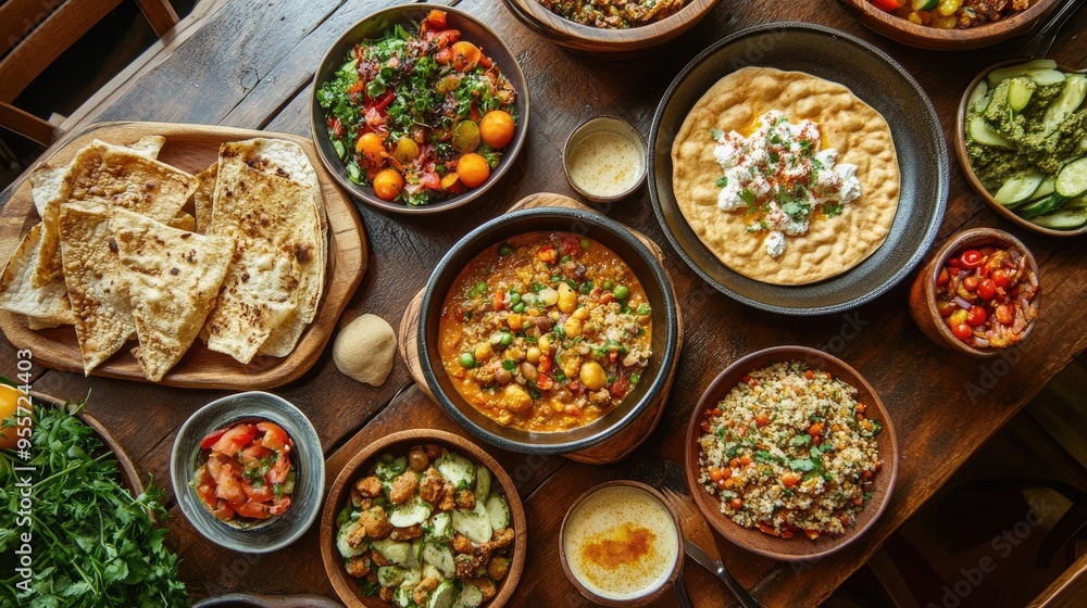 A table filled with homemade, nutritious dishes, representing the importance of healthy eating and food security on World Food Day. A table filled with homemade, nutritious dishes, representing the importance of healthy eating and food security on World Food Day.