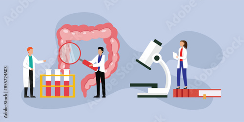 Doctor holds magnifying glass and examines colon