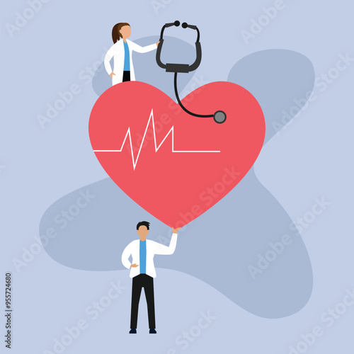 Doctor standing with heart with with EKG waves. Doctor with heart beat rate