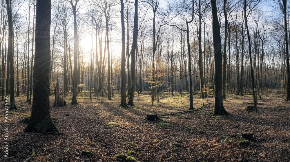 Sunlight Through Trees in a Forest Sunlight Through Trees in a Forest