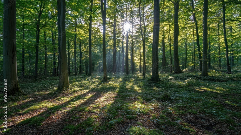Obraz premium Sunlight Streaming Through a Forest