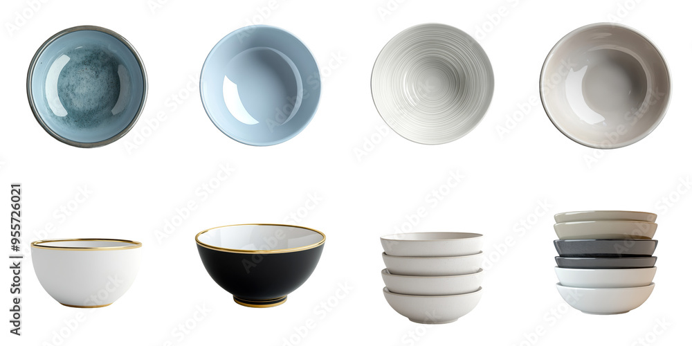 Set of bowl png mockup in 3d without background for decoration.