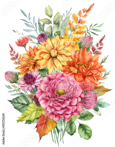 Wallpaper Mural Bouquet of autumn flowers, isolated on transparent background Torontodigital.ca