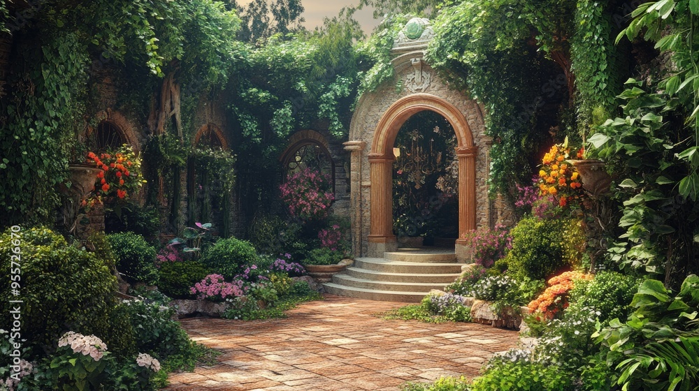 Surreal style garden with vibrant and artistic decor, blending fantasy with elegance, set against a dynamic realistic backdrop Surreal style garden with vibrant and artistic decor, blending fantasy with elegance, set against a dynamic realistic backdrop