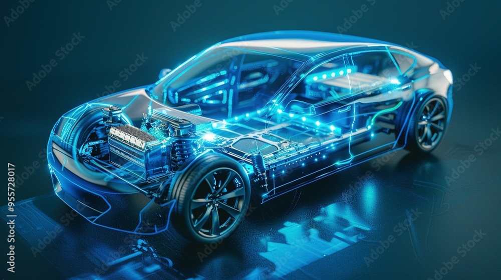 Transparent Electric Car with Visible Internal Components Transparent Electric Car with Visible Internal Components