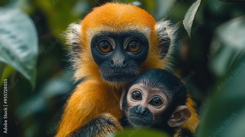 tender moment between a mother monkey and her baby in a lush vibrant rainforest setting highlighting the bond between parent and offspring in nature tender moment between a mother monkey and her baby in a lush vibrant rainforest setting highlighting the bond between parent and offspring in nature