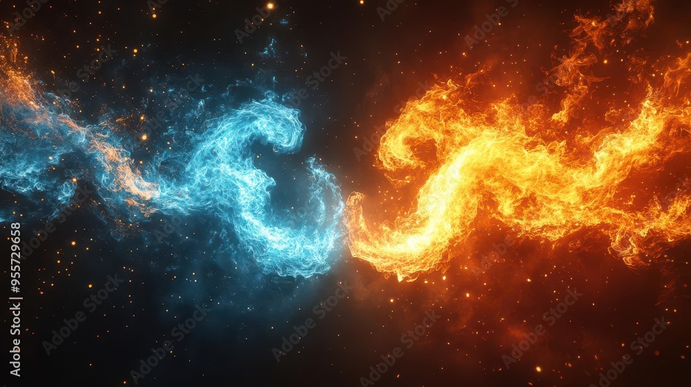 Cosmic Duality: Ethereal Dance of Ice and Fire in a Celestial Nebula Spectacle Cosmic Duality: Ethereal Dance of Ice and Fire in a Celestial Nebula Spectacle