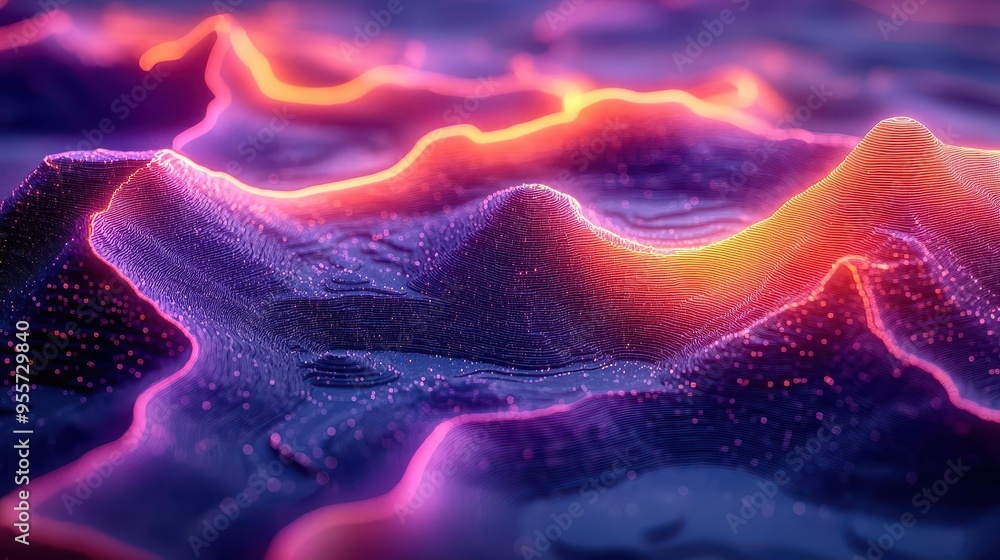 vibrant 3d topographic map swirling contours in neon colors holographic ...
