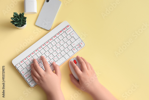 Female programmer using com...