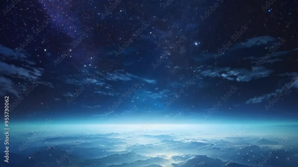 Aerial Timelapse of Night Sky Transitioning to Blue Sunrise over Mountains