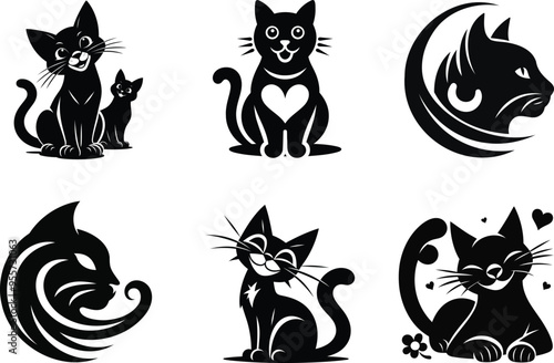  Aegean cat icon, logo silhouette vector illustration isolated on white background,  Domestic animal black and white.
