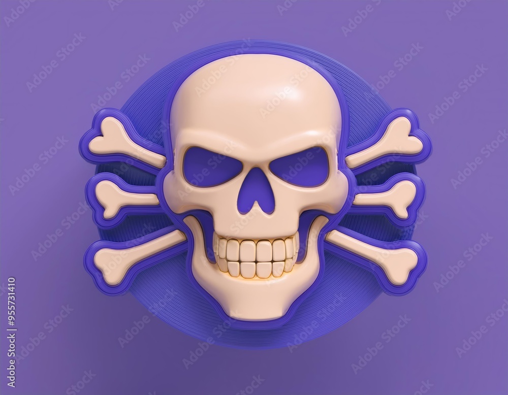3D purple and white skull and crossbones 3D purple and white skull and crossbones