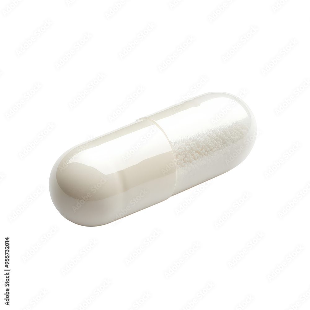 A single white capsule pill isolated on a white background. A single white capsule pill isolated on a white background.