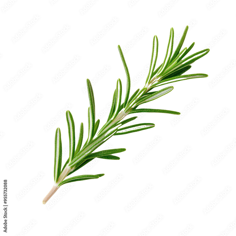 Fototapeta premium A sprig of fresh rosemary with green leaves isolated on a white background.