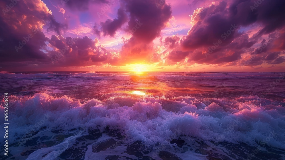 Vibrant sunset over an ocean vortex, with dramatic clouds and colorful hues, creating an impressive and captivating seascape scene.. Vibrant sunset over an ocean vortex, with dramatic clouds and colorful hues, creating an impressive and captivating seascape scene..