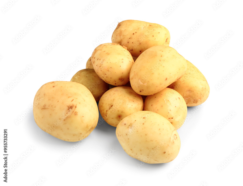 Heap of raw baby potatoes on white background Heap of raw baby potatoes on white background