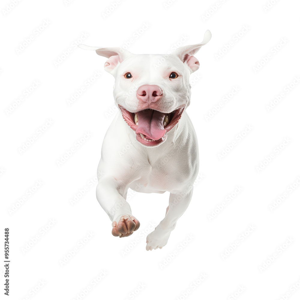 Happy white dog jumping with excitement, isolated on white background. Happy white dog jumping with excitement, isolated on white background.