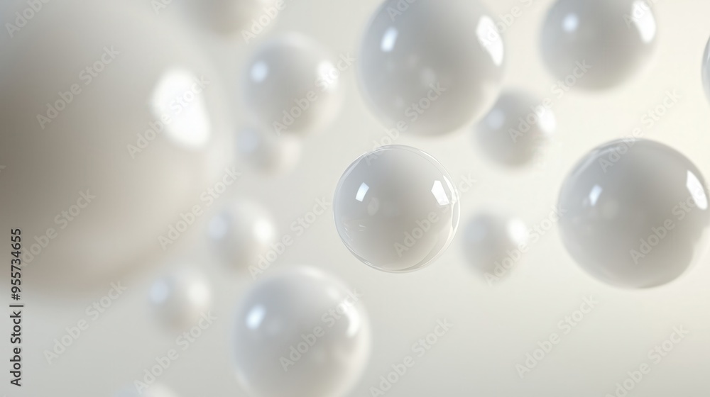 A bunch of white spheres are floating in the air. The spheres are all different sizes and are scattered throughout the image. Scene is one of playfulness and whimsy A bunch of white spheres are floating in the air. The spheres are all different sizes and are scattered throughout the image. Scene is one of playfulness and whimsy