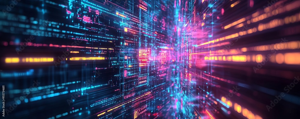 3D rendering of a search engine processing a query with vibrant, dynamic visual effects and digital elements 3D rendering of a search engine processing a query with vibrant, dynamic visual effects and digital elements