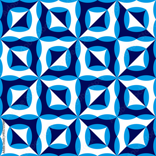 Seamless pattern with geometric motifs in three colors