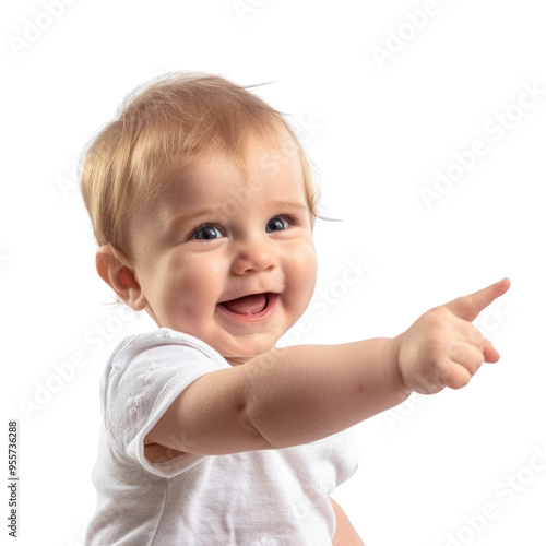 Lovey baby pointing to choose and press transparent background