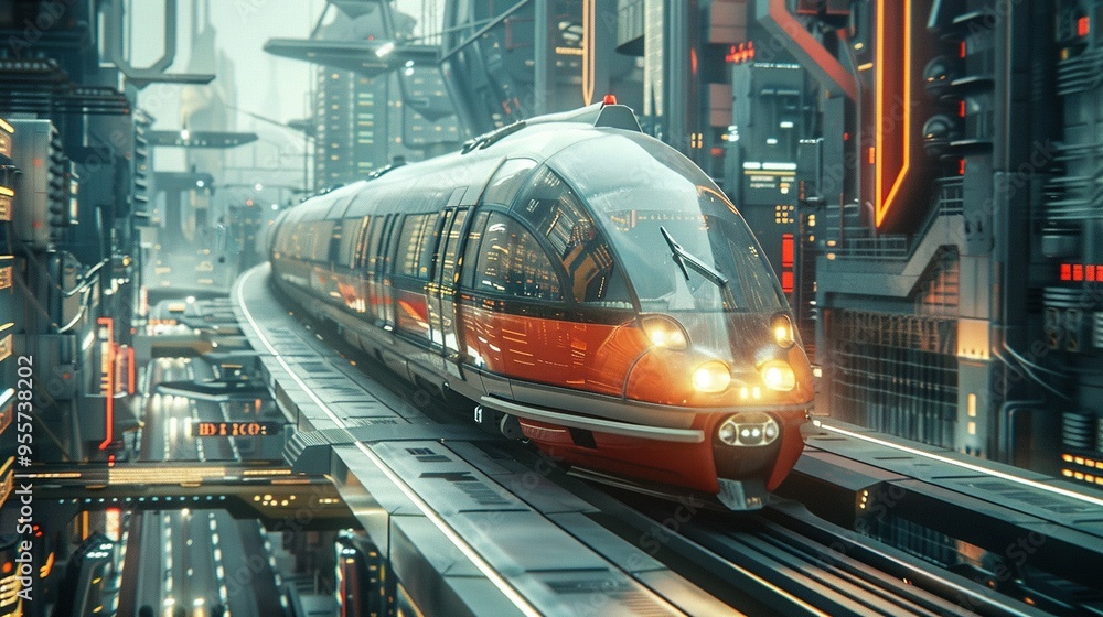 Futuristic Train Traveling Through A Cyberpunk City Futuristic Train Traveling Through A Cyberpunk City