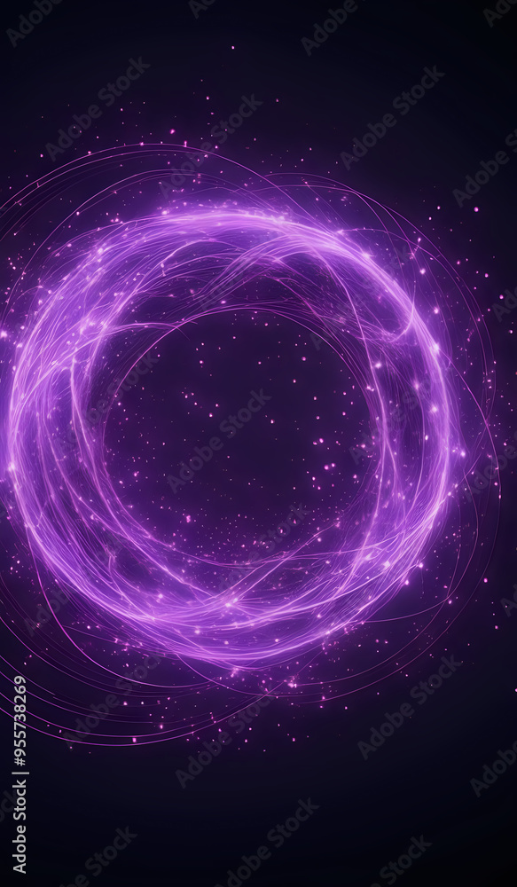 A ring of purple neon energy waves on a dark background with magical sparks A ring of purple neon energy waves on a dark background with magical sparks