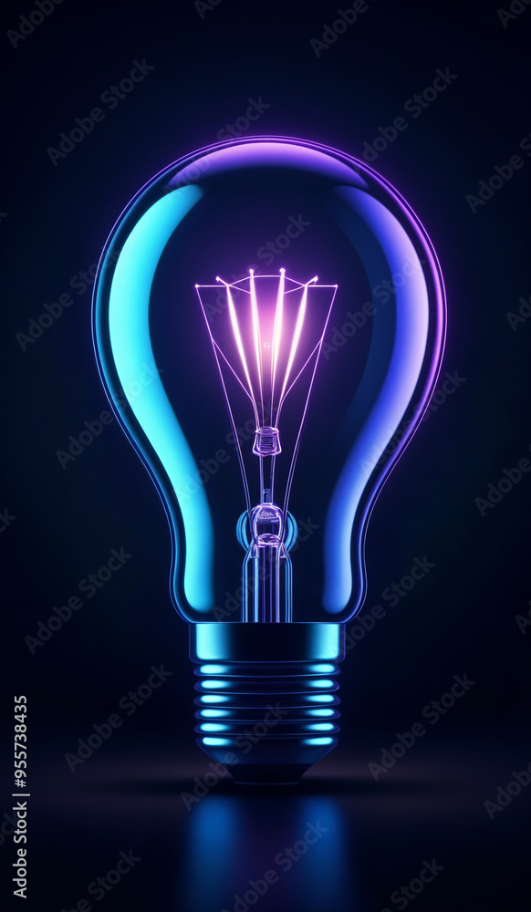 Cool tones holographic glowing lightbulb with copy space. Cool tones holographic glowing lightbulb with copy space.
