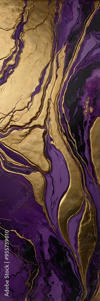 Obraz premium Purple and golden marble stone bright abstract wallpaper illustration, stone trails and waves seamless random pattern