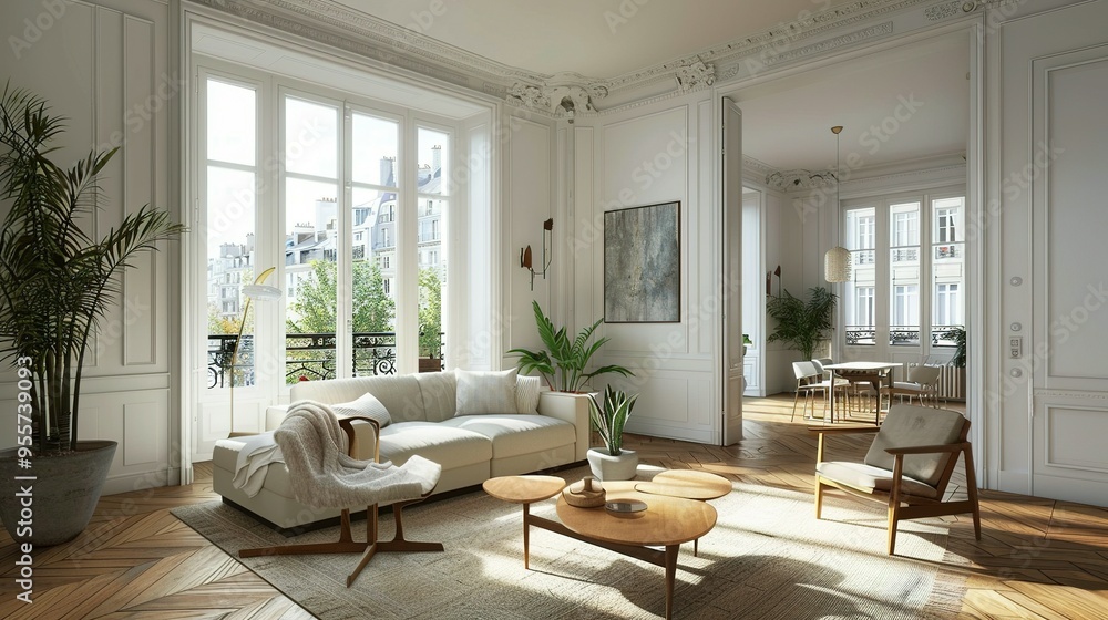 Modern Living Room with White Walls and Large Windows Modern Living Room with White Walls and Large Windows