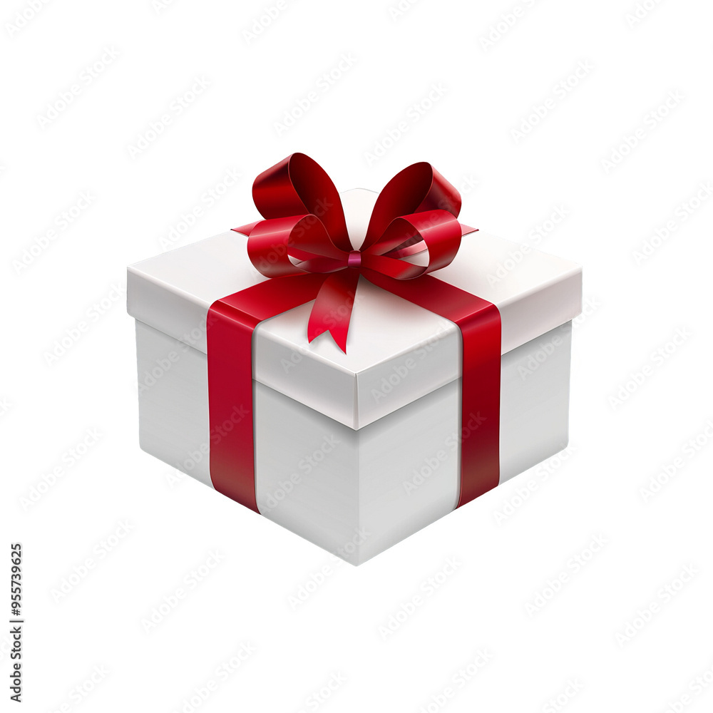 White Gift Box With Red Ribbon and Bow White Gift Box With Red Ribbon and Bow