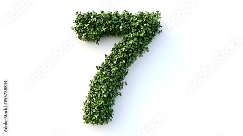 Photorealistic Number "7" Formed from Lush Greenery, Representing Growth and Vitality, Isolated on a White Background, Perfect for Eco-Friendly and Nature-Inspired Designs