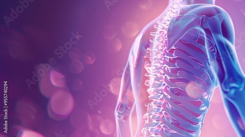 Human Spine Anatomy with a Purple and Pink Background photo