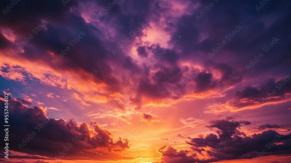 Obraz premium Dramatic sunset, with vibrant orange and purple hues in the sky