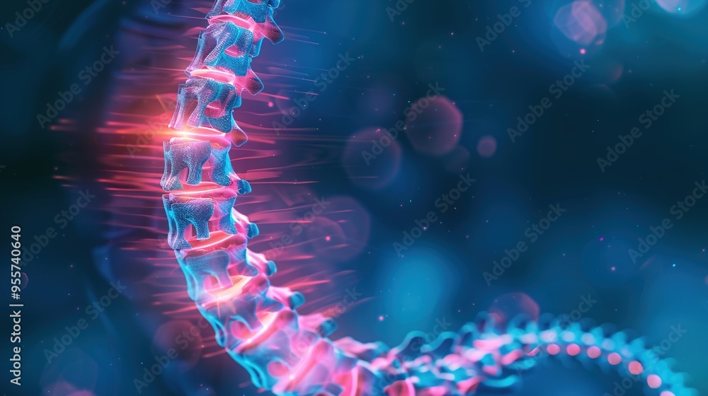 Glowing Spine with Red and Blue Highlights Glowing Spine with Red and Blue Highlights