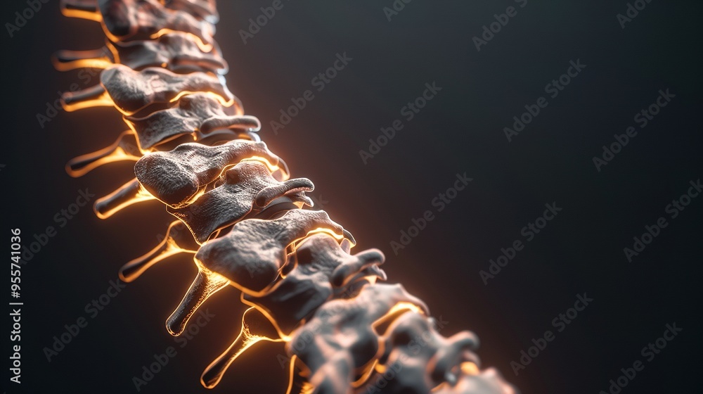 Close-up of a Human Spinal Column with Glowing Vertebrae Close-up of a Human Spinal Column with Glowing Vertebrae
