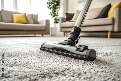 Person cleaning floor with vacuum cleaner