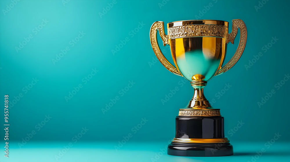A shiny trophy on a teal background, symbolizing achievement. A shiny trophy on a teal background, symbolizing achievement.